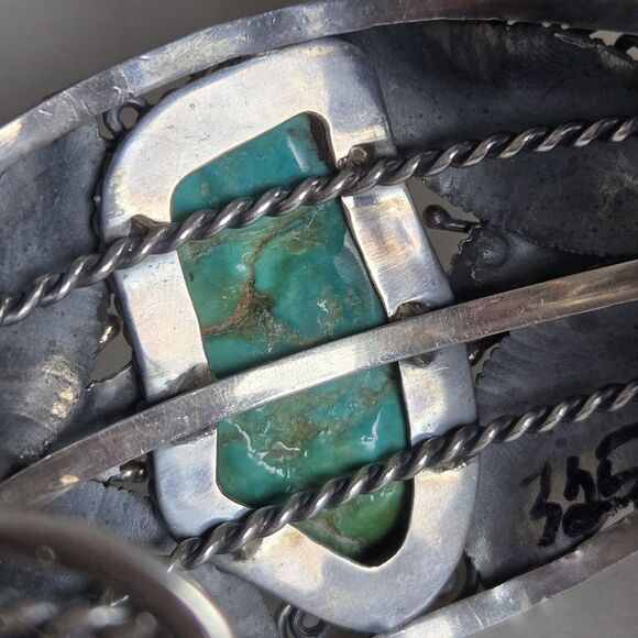 Vintage Navajo Sterling Turquoise Nugget Cuff Bracelet Royston Style Heavy 69gm - Picture 11 of 16